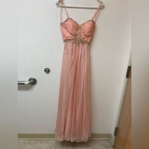 SAMILA Peach Wvening Gown Embelliahed Wirh Rhinestones and Faux Jewels Suze 1-2